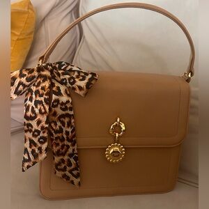UNGARO Paris Elegant Tan Handbag with Leopard unbranded Scarf